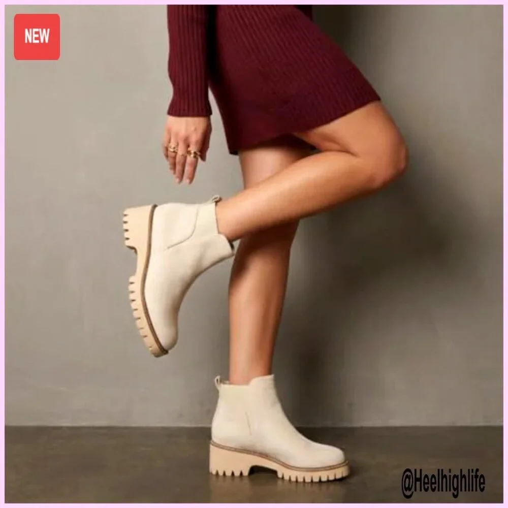 Pull-On Chelsea Ankle Boots with Lug Sole, Lightweight Vegan Suede